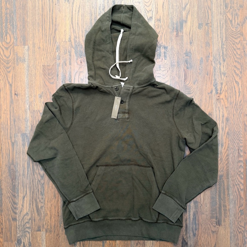 J. Crew Men’s Waffle-Knit Cotton Henley Hoodie - Green